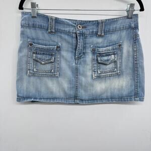 Vintage Y2K Z. Cavaricci Denim Mini Skirt Sz 7 Blue Pockets Grunge Coachella **